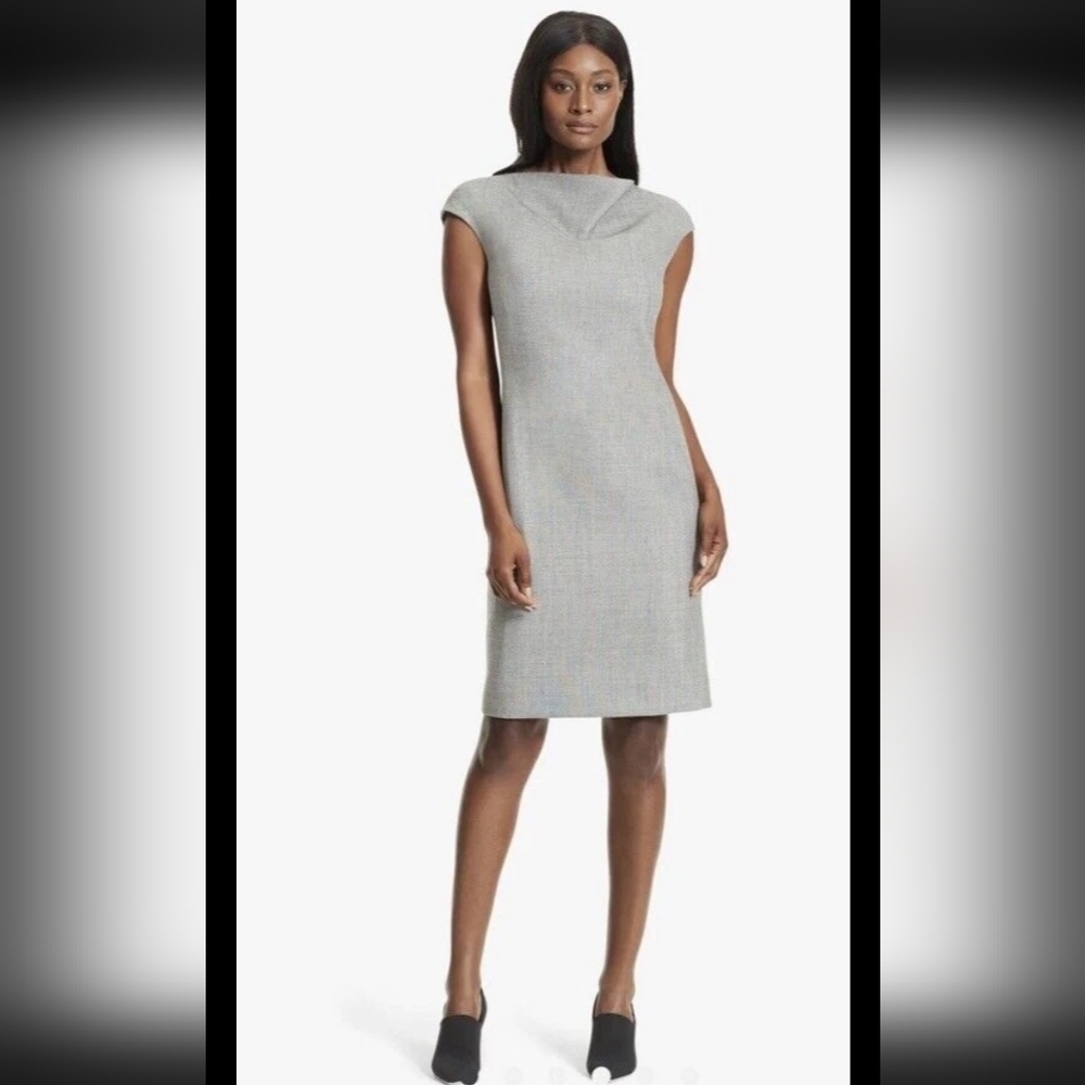 M.M. Lafleur Constance Cap Sleeve Slouch Neck Wool Blend Midi Dress Gray Sz 10